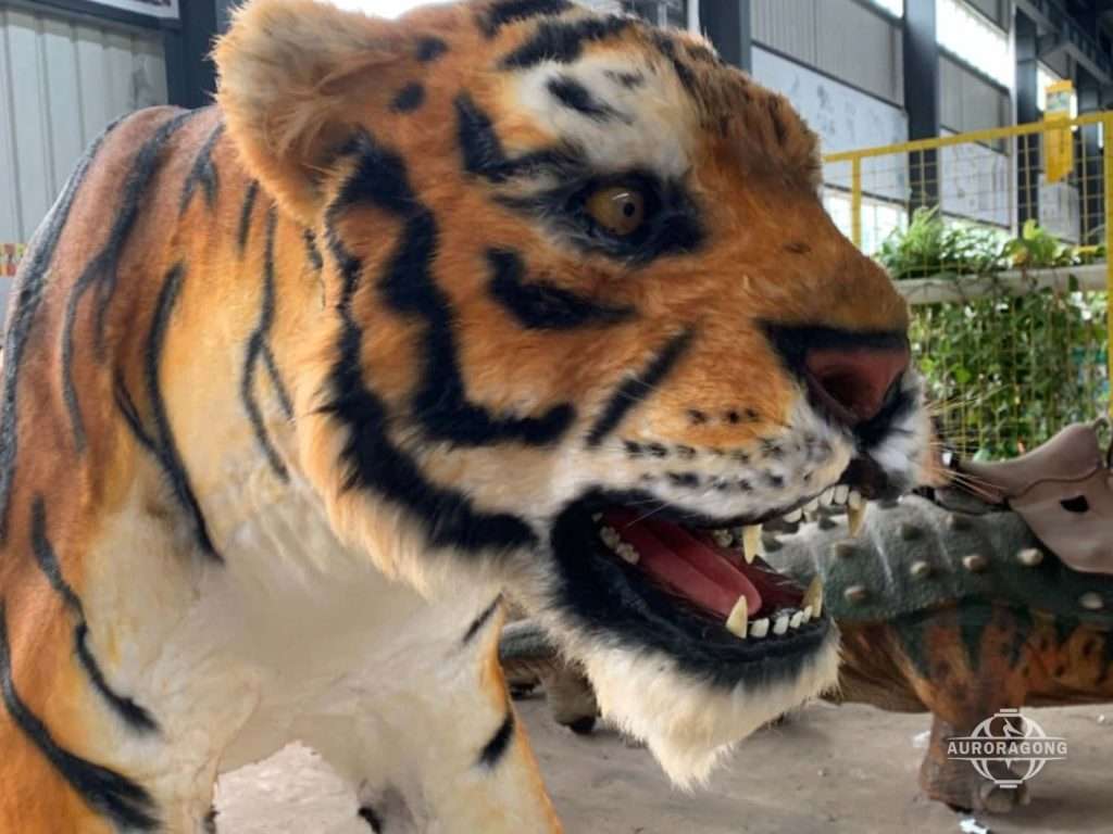 Animatronic tiger robotic wildlife model in production facility