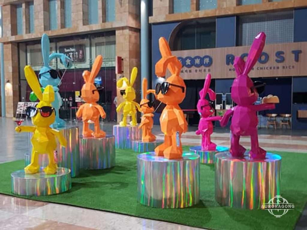 cartoon rabbit fiberglass statue mall display