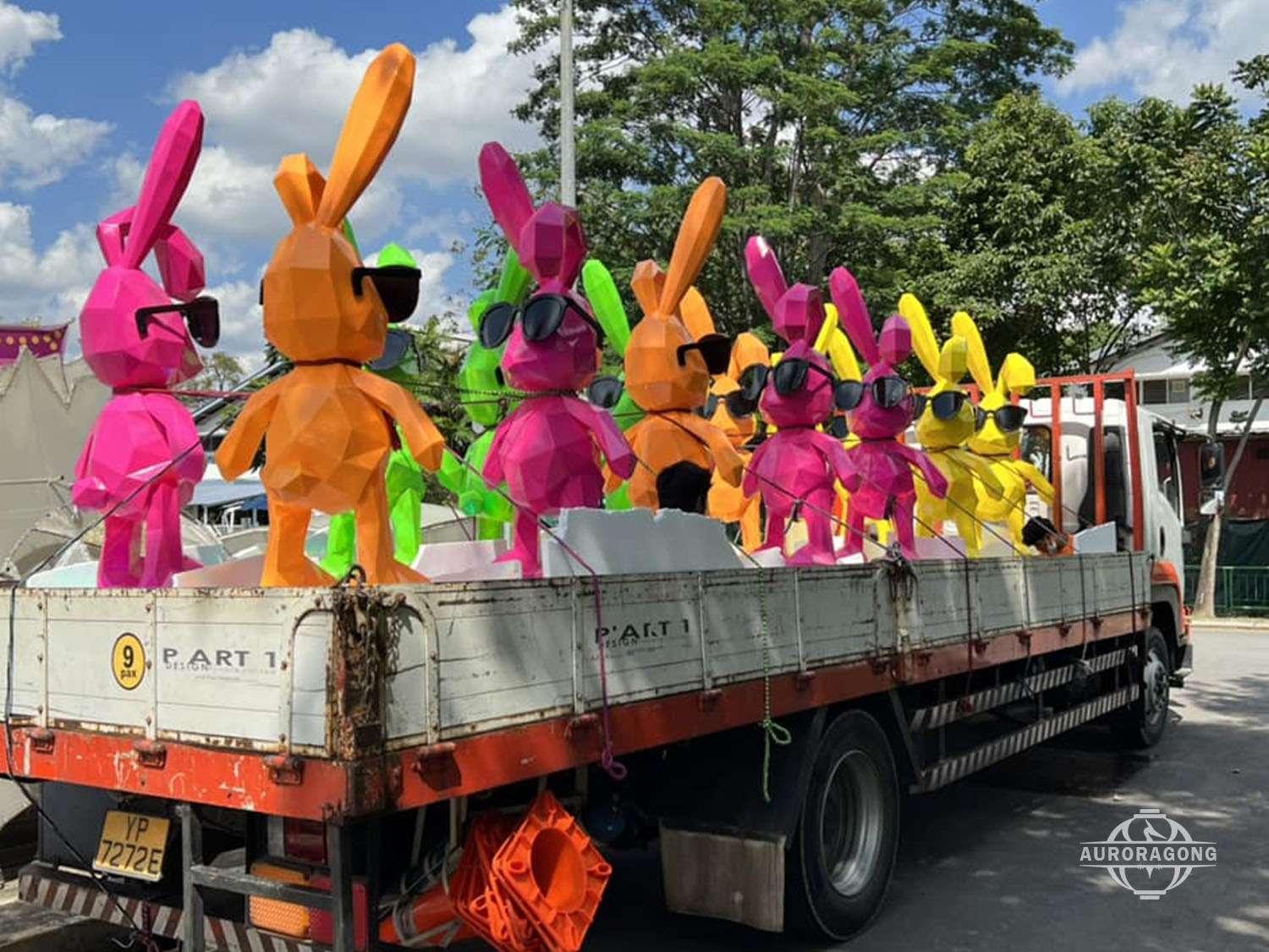 custom rabbit mascot fiberglass sculpture commercial space