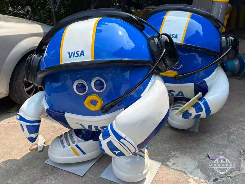 Blue VISA mascot fiberglass sculpture showcasing full design