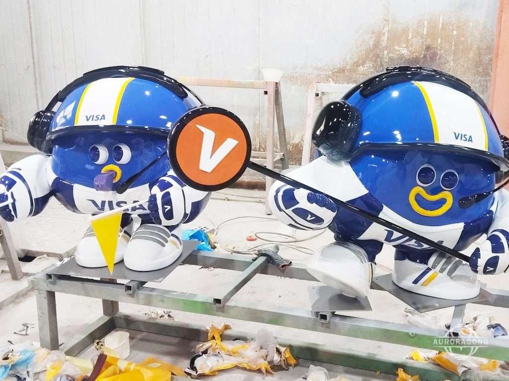 Personalized blue VISA mascot fiberglass sculpture for exhibitions