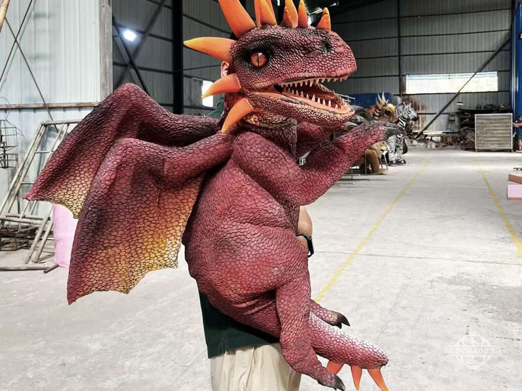 Custom realistic dragon puppet with movable mouth for interactive shows
