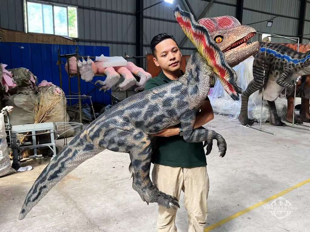 Dilophosaurus dinosaur hand puppet for classroom teaching