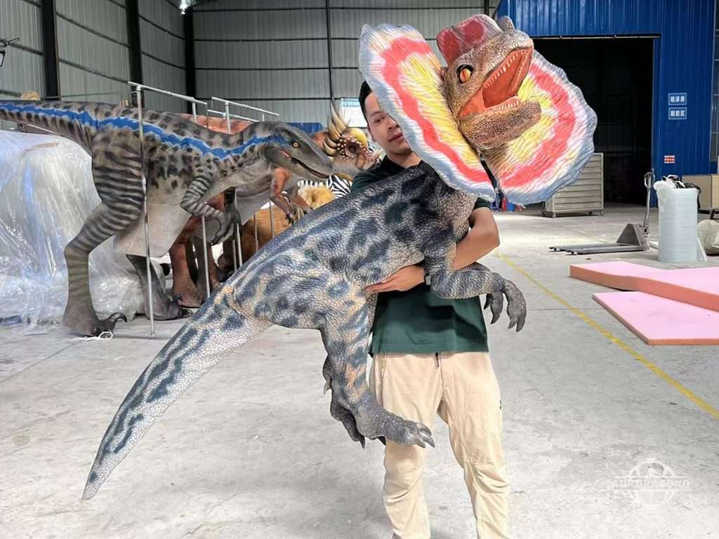 Dilophosaurus dinosaur puppet with movable mouth