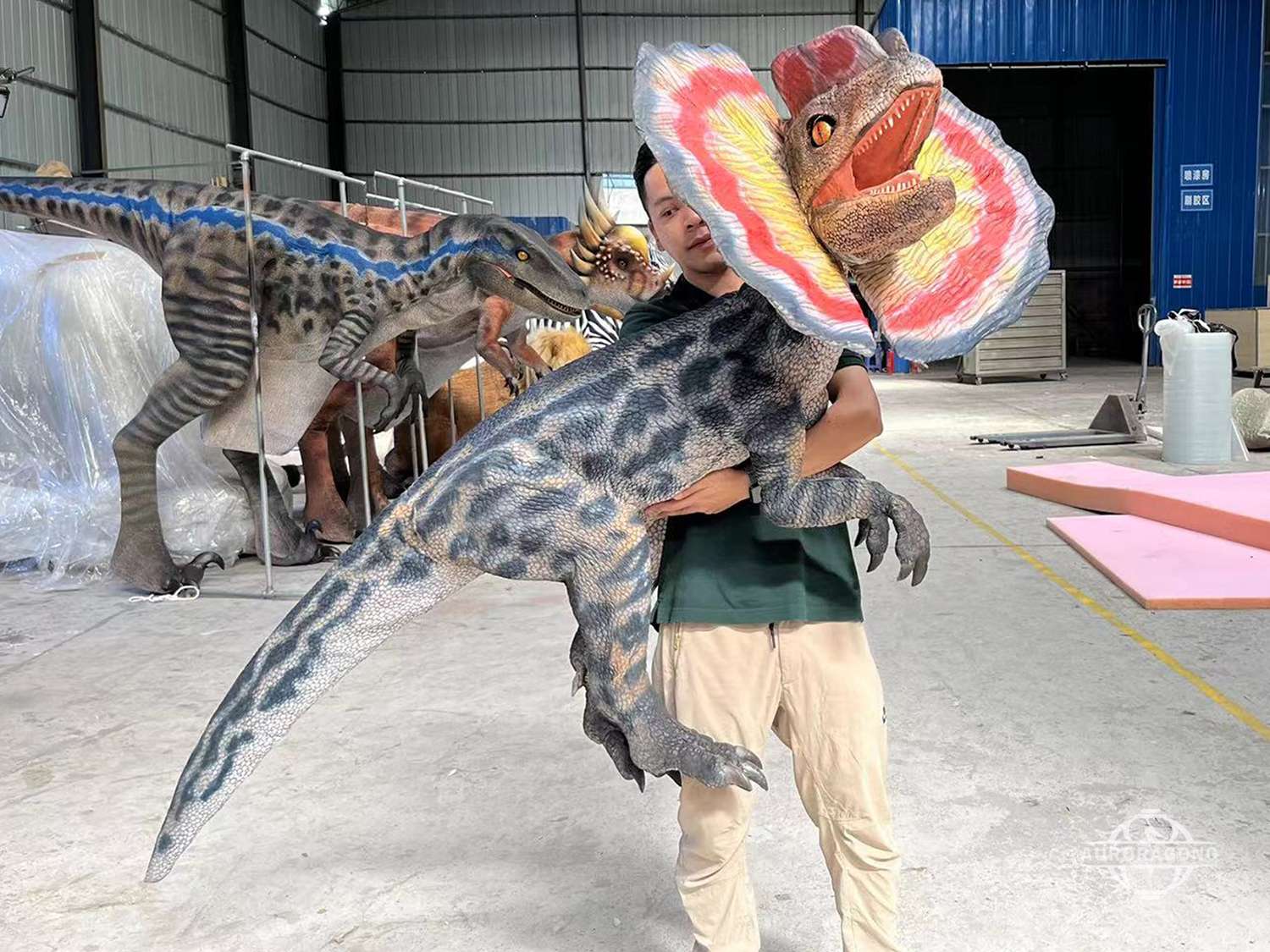 Dilophosaurus dinosaur puppet with movable mouth
