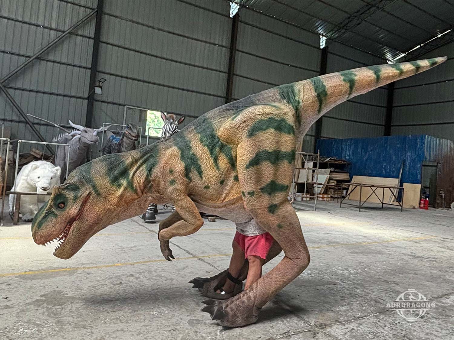 Realistic T-rex costume tail and body texture close-up