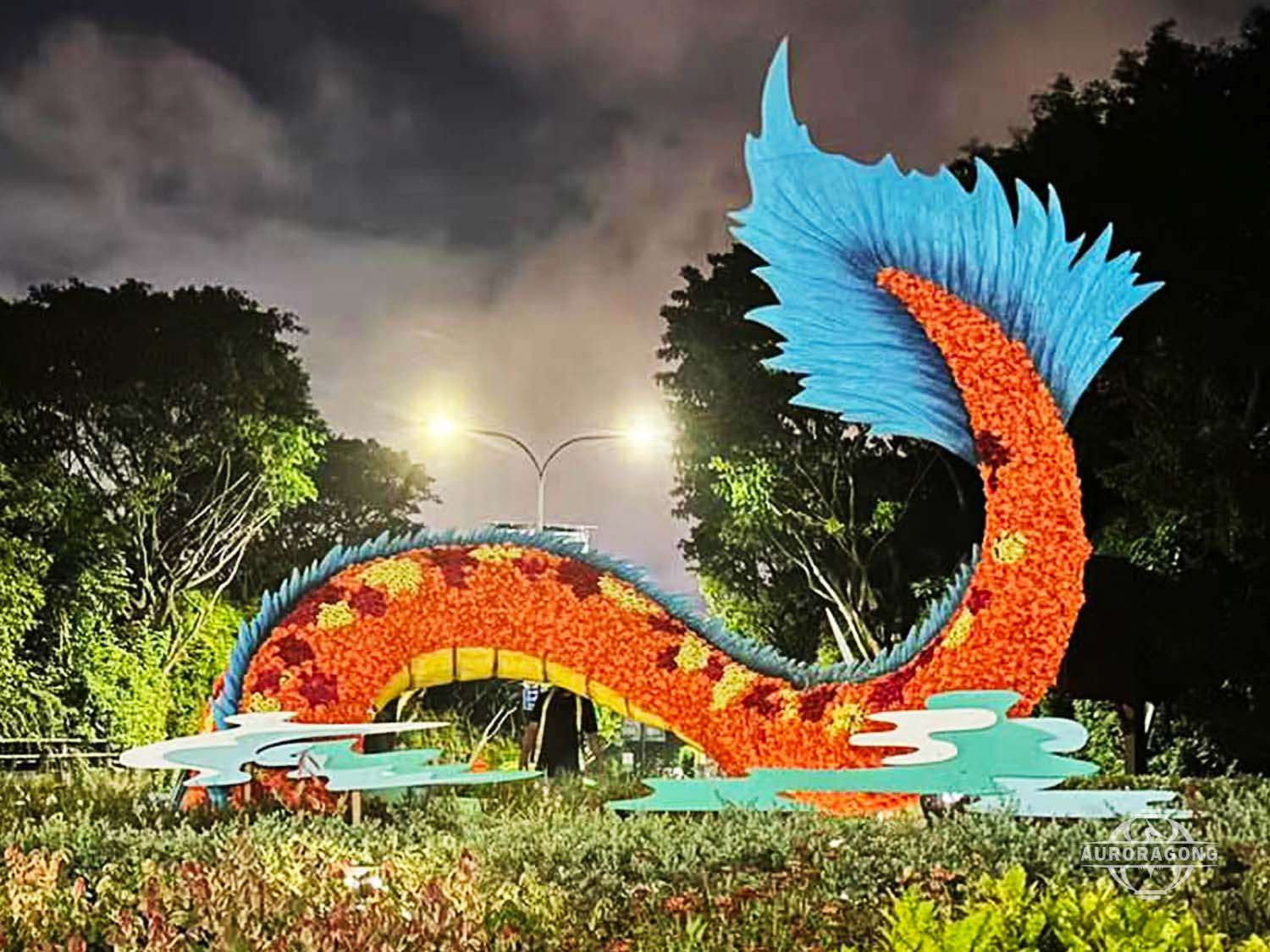 Close-up of the tail of a Western dragon model