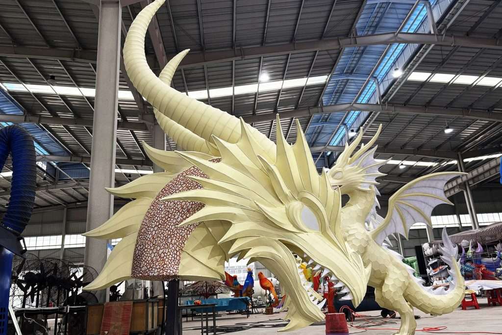 Hand sculpting process of dinosaur lantern