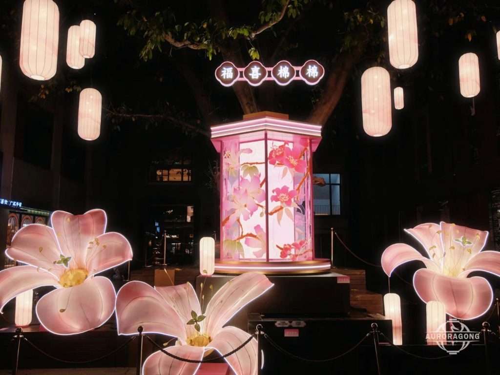outdoor LED flower lantern display for public events