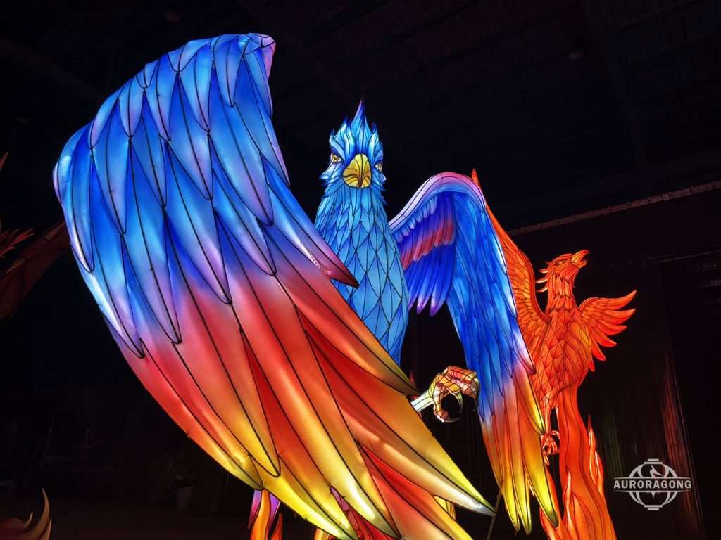 decorative blue phoenix LED lantern for outdoor festival