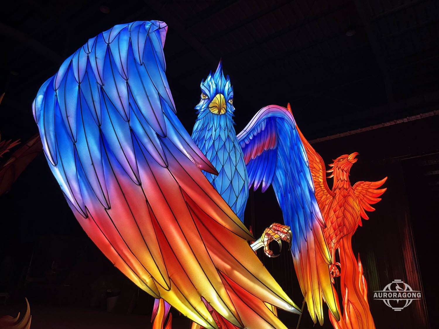 decorative blue phoenix LED lantern for outdoor festival