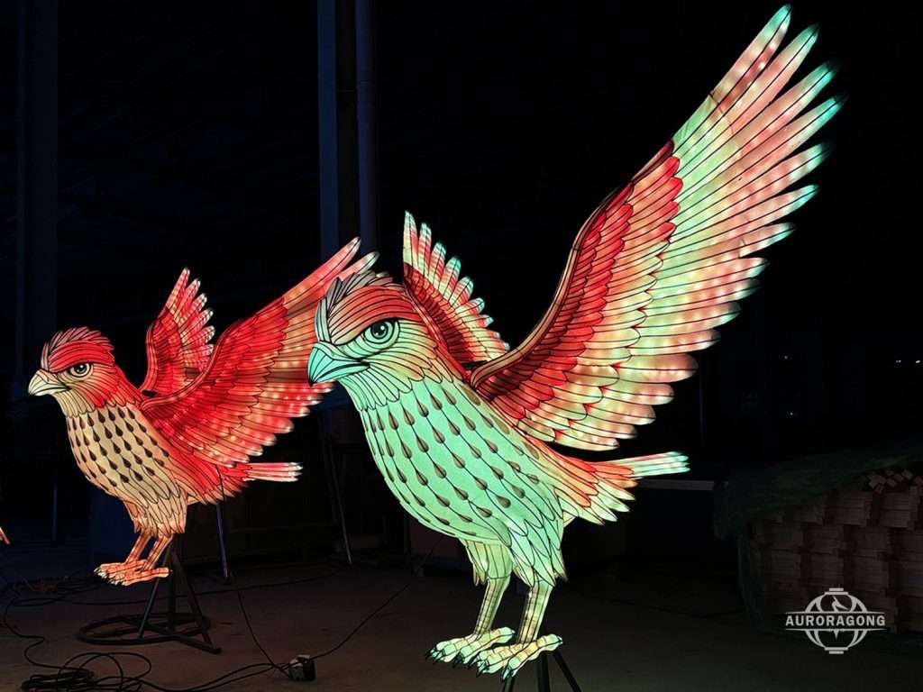 large size bird animal lantern with vivid colors on festival display
