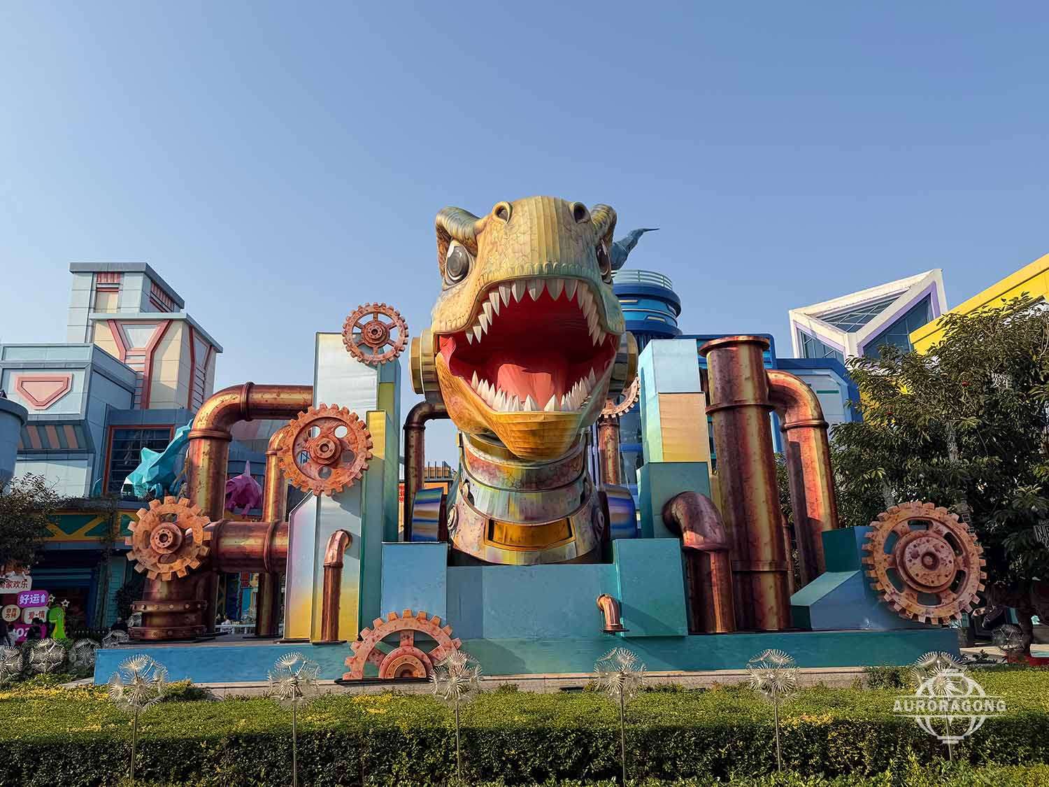 Punk Dinosaur Lantern on display in the park