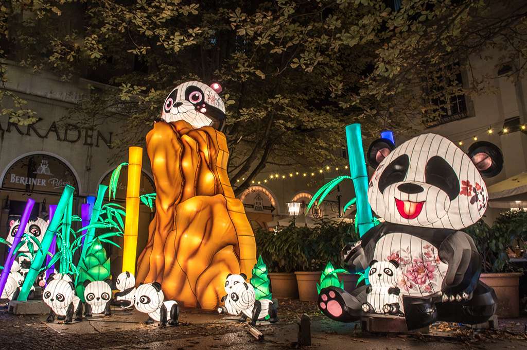 illuminated zigong lantern sculpture on display at the berlin chinese new year festival