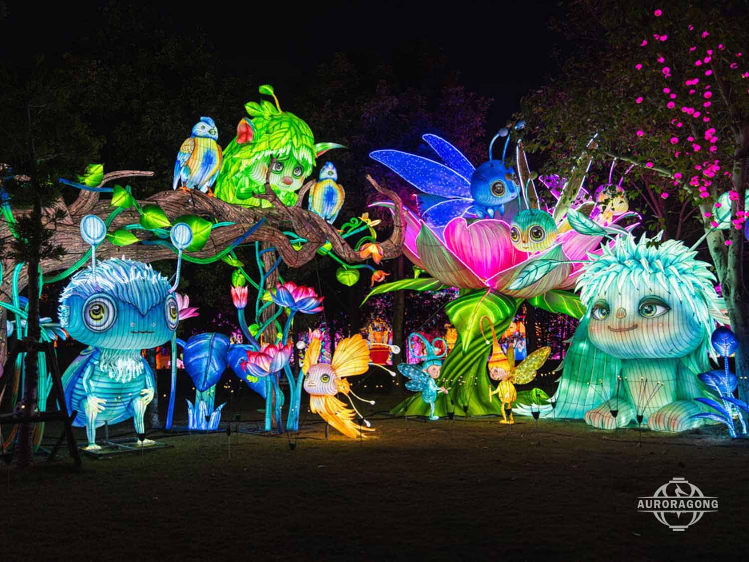 elf lantern group illuminated fantasy night display