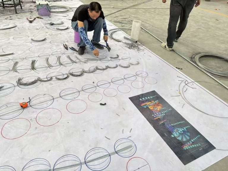 engineering steel frame structure inside large animal lantern construction