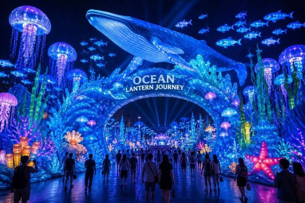 Ocean theme lantern immersive lighting installation overview