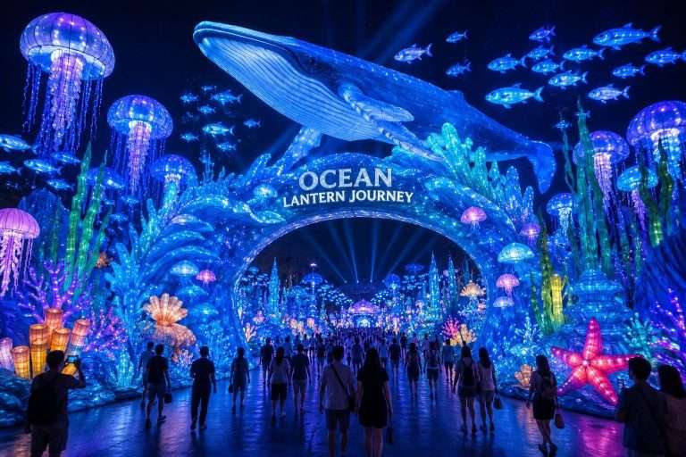 Ocean theme lantern immersive lighting installation overview