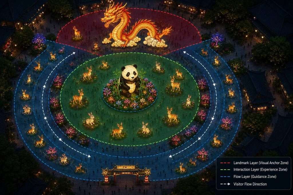 functional zoning layout for animal lantern display design in public spaces