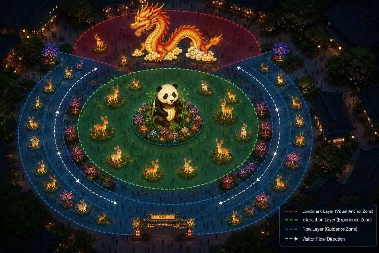 functional zoning layout for animal lantern display design in public spaces