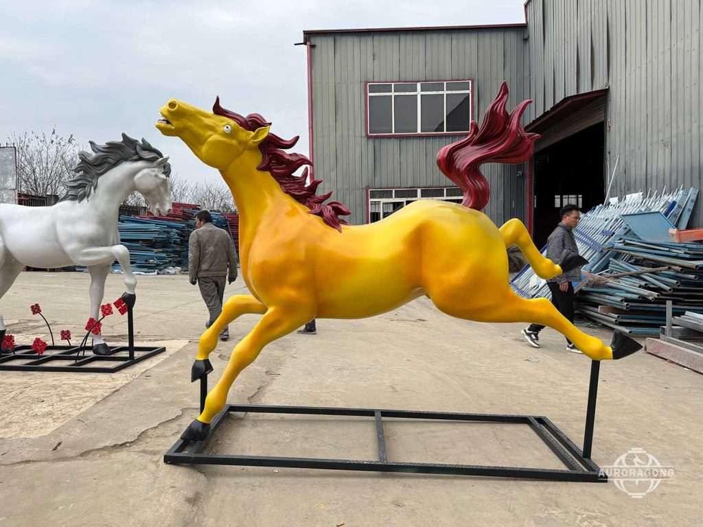 Colorful fiberglass horse sculpture