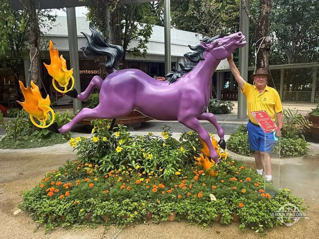 Large outdoor purple fiberglass horse sculpture manufacturer
