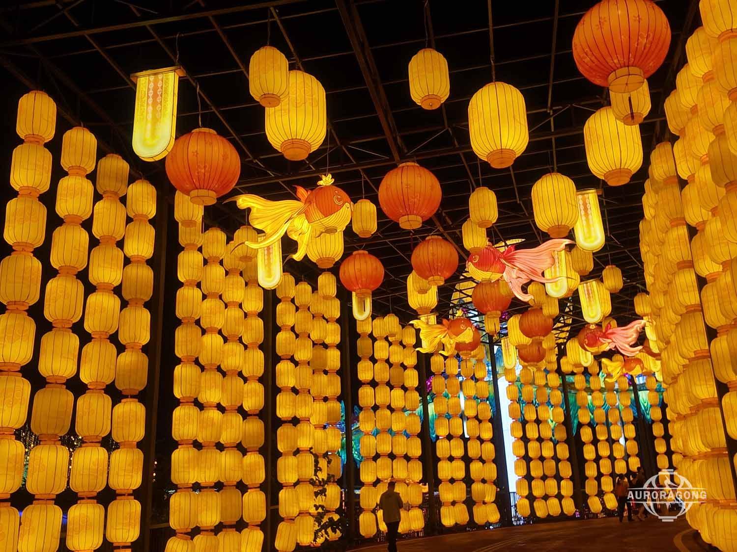Custom municipal lantern festival with hanging lanterns