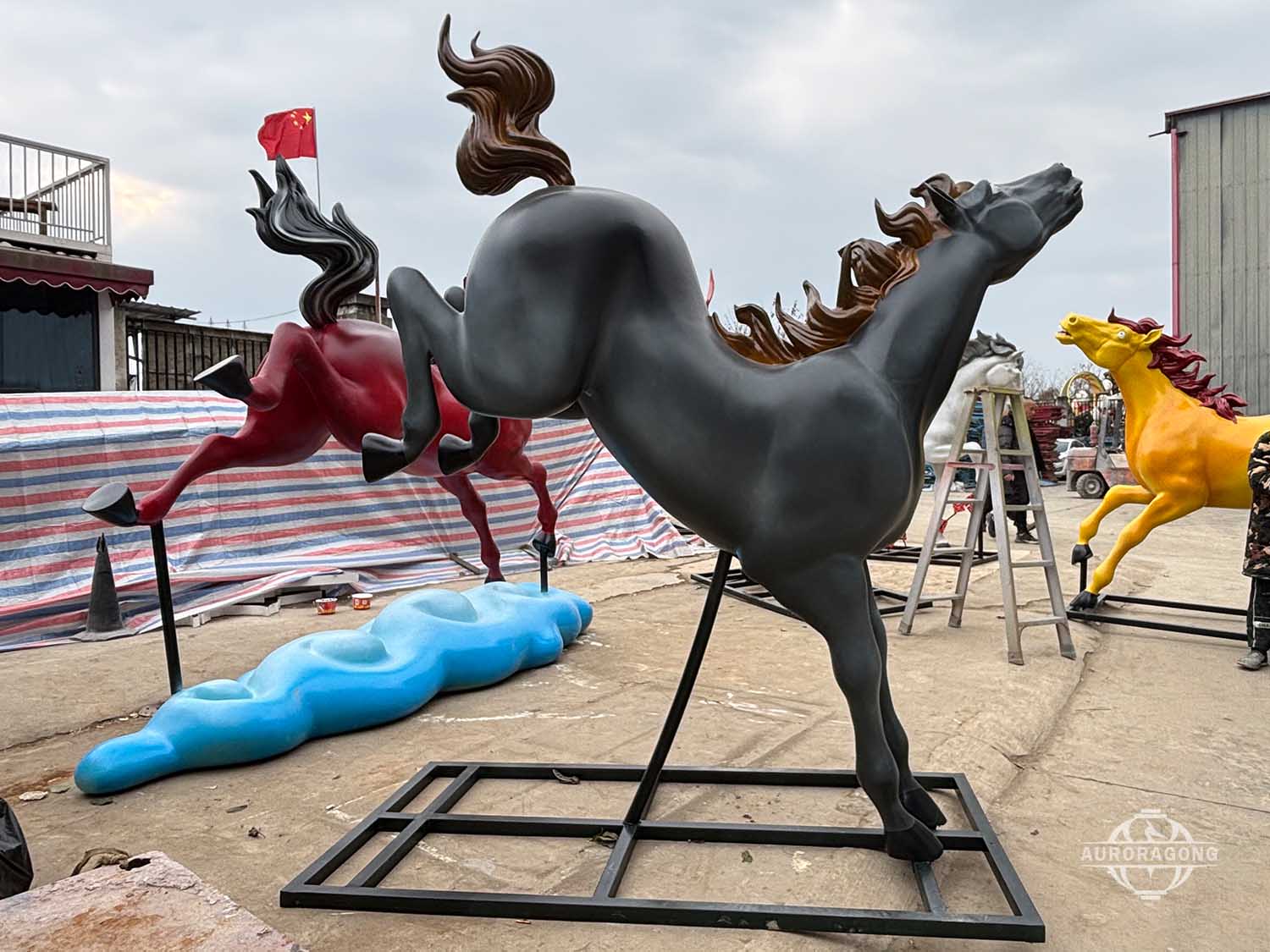 Black Fiberglass Horse Sculpture