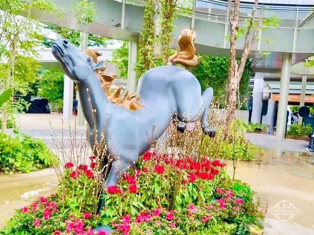Custom Gray Fiberglass Horse Rearing Sculpture