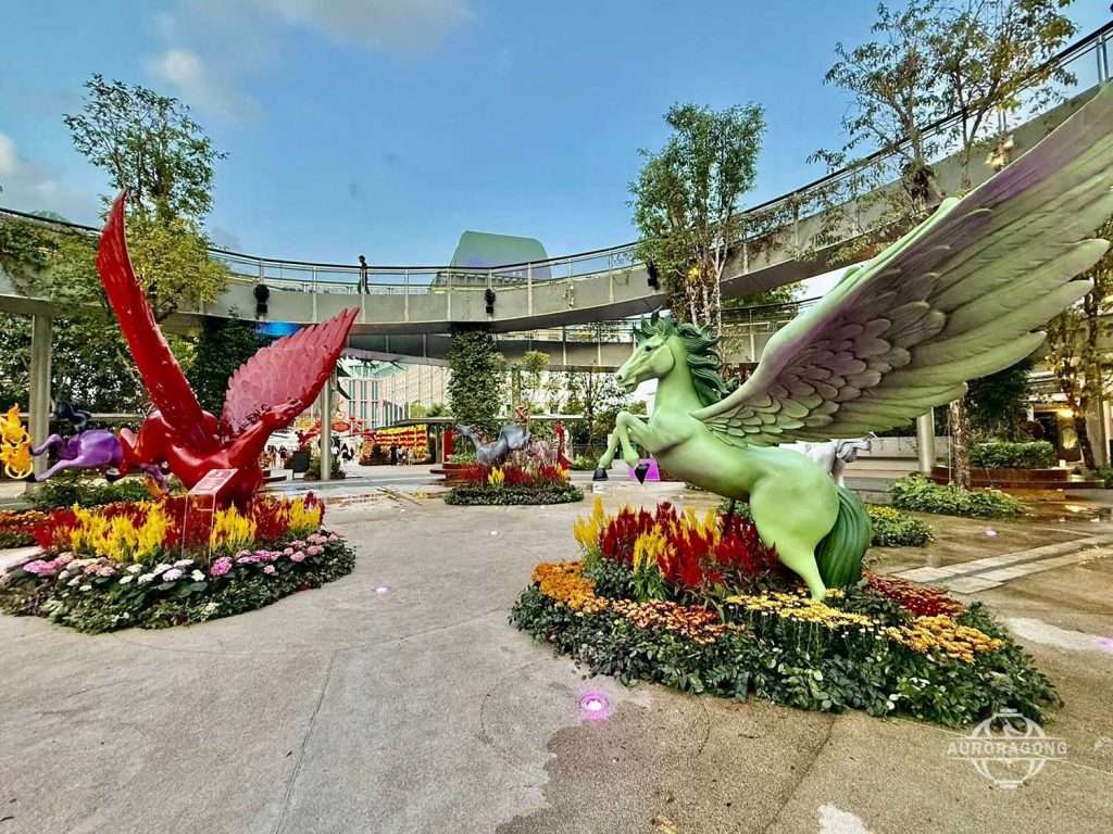 Fiberglass Pegasus Sculpture on display in the outdoor garden