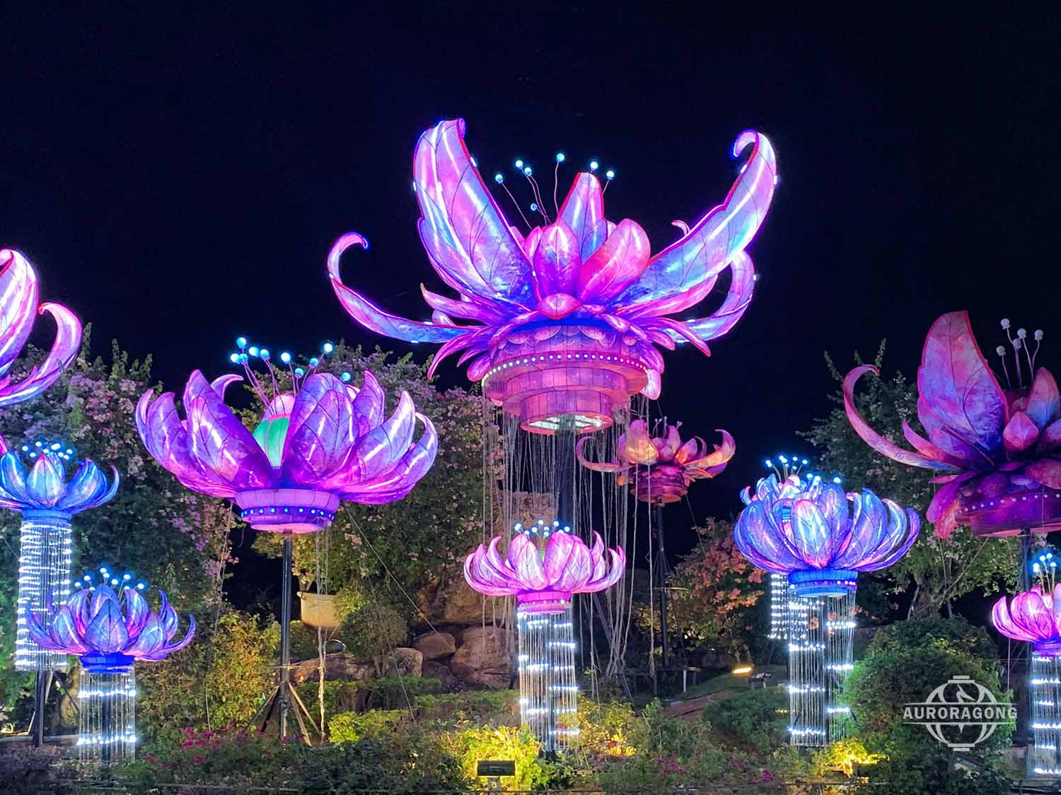 Custom Lotus Landscape lantern for Outdoor Night Displays