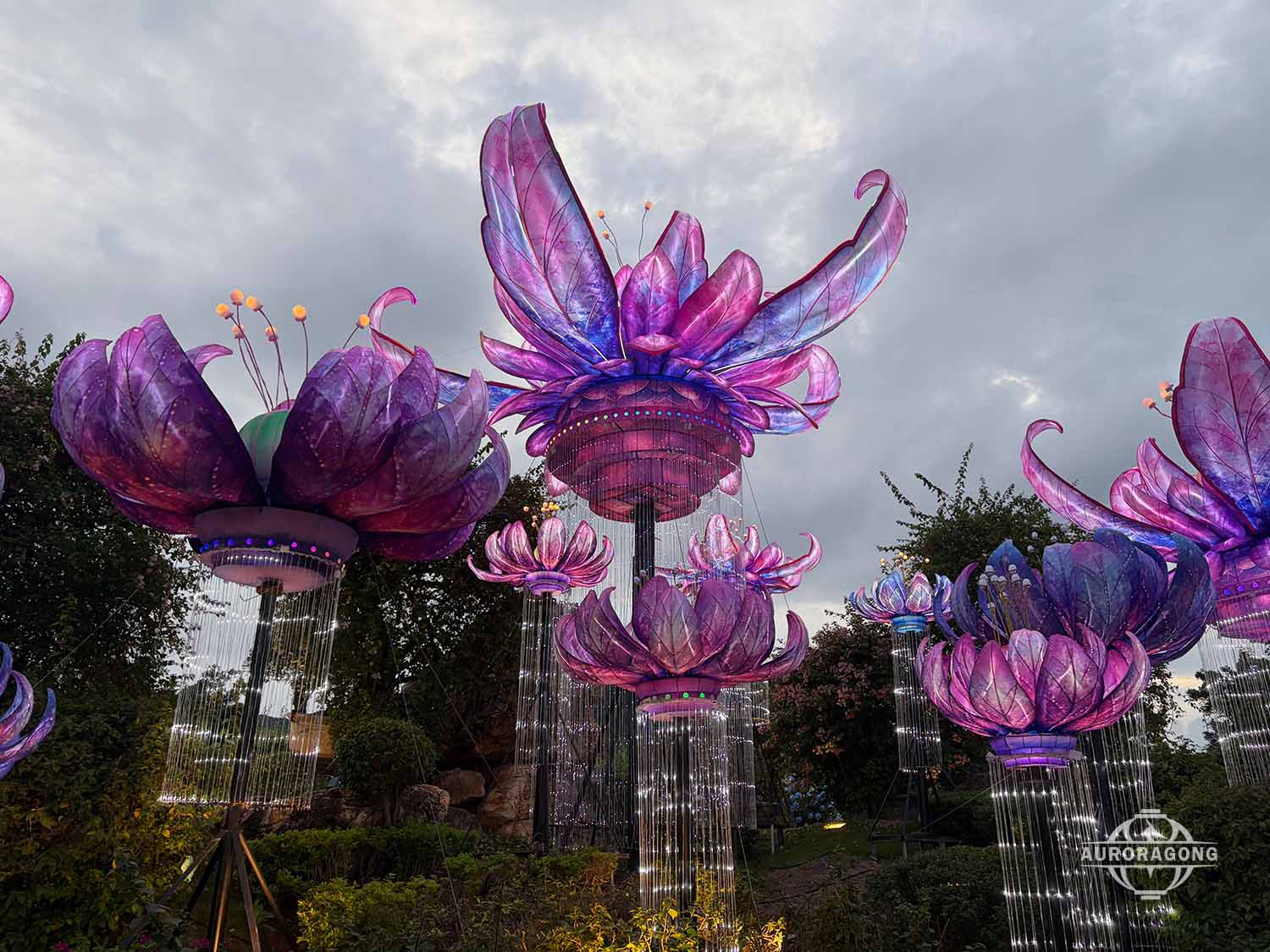 Large Lotus Landscape Lantern Installation for Outdoor Night Displays
