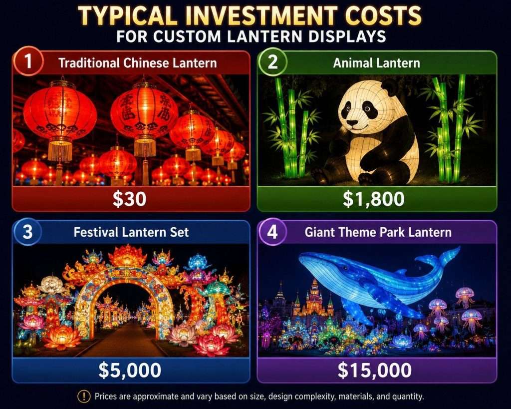 Typical custom lantern display costs for theme parks