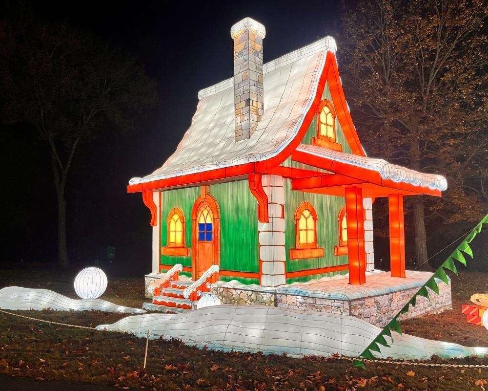 Family-friendly holiday light display in a shopping mall